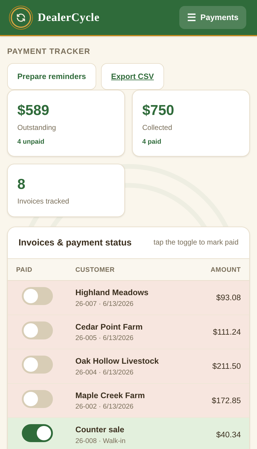 Payment tracker — invoices paid
